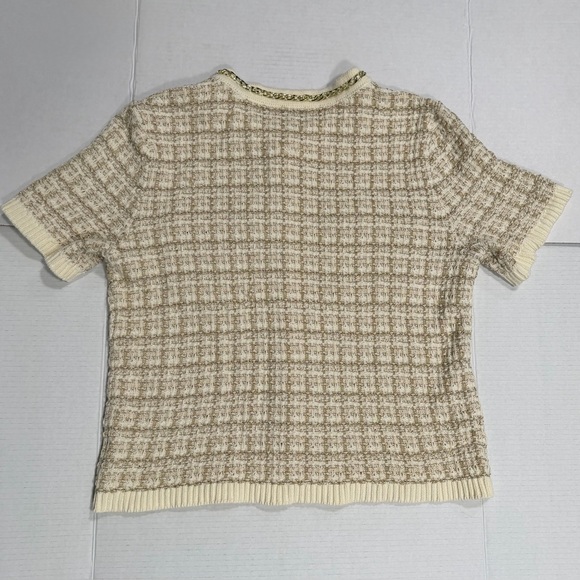 Talbots Ivory Metallic Jacquard Chain Trim Knit Short Sleeve Cardigan, Large - Picture 7 of 9